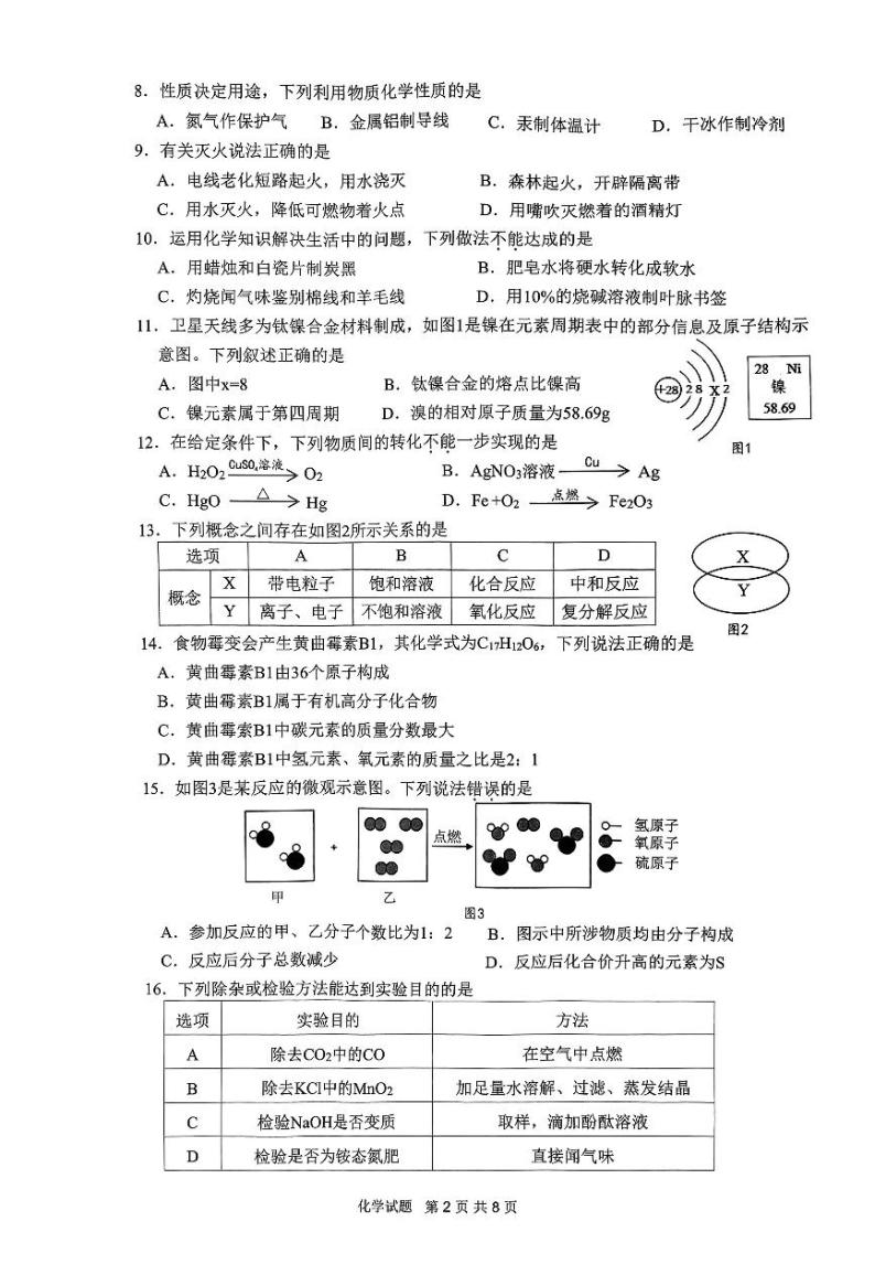 2024年江苏省江阴市九年级学业水平调研测试化学试题02