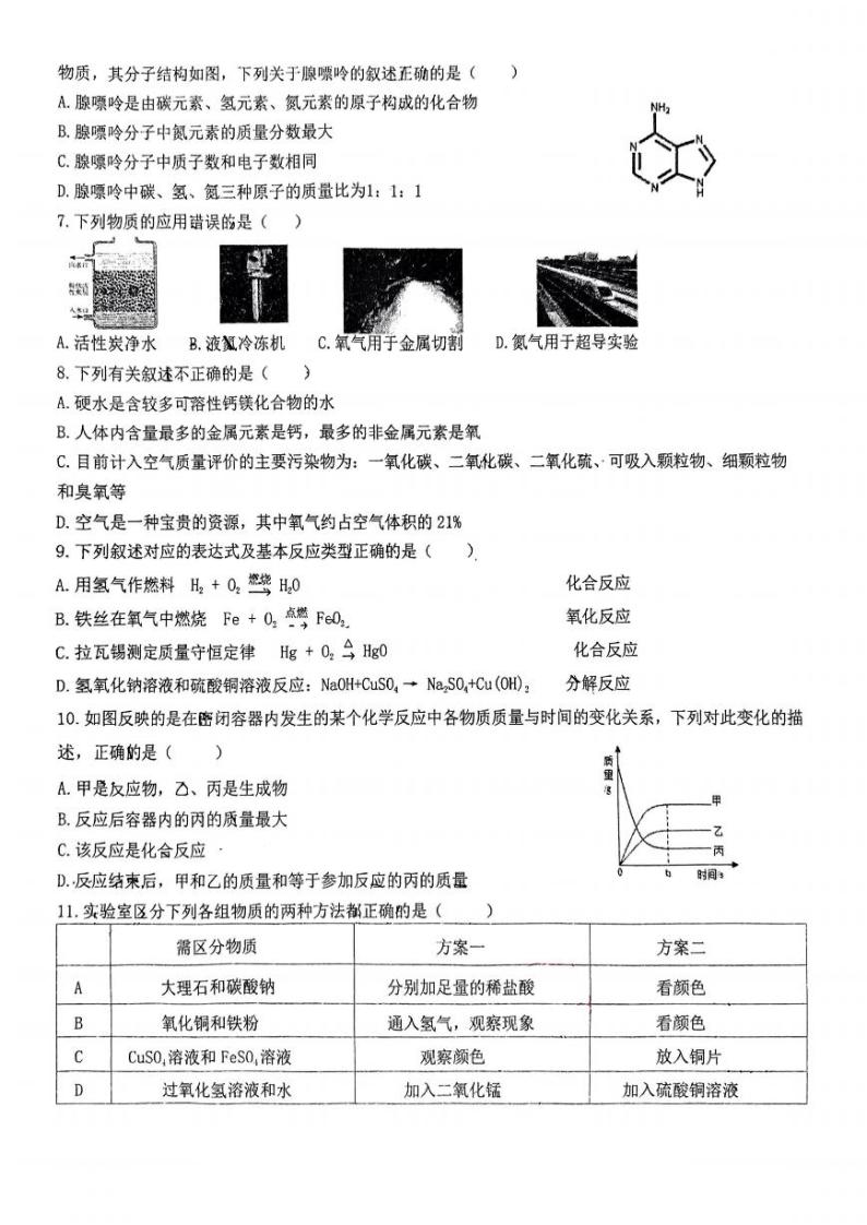 2024年哈尔滨市松雷中学八年级下学期3月月考化学试卷和答案02