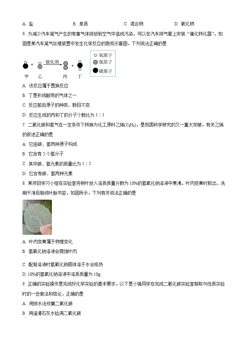 山西省吕梁市方山县多校2024年中考适应性模拟理综试卷-初中化学(原卷版+解析版)02