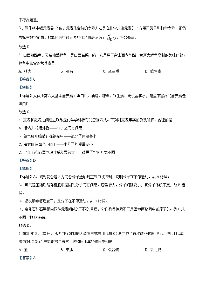 山西省吕梁市方山县多校2024年中考适应性模拟理综试卷-初中化学(原卷版+解析版)02