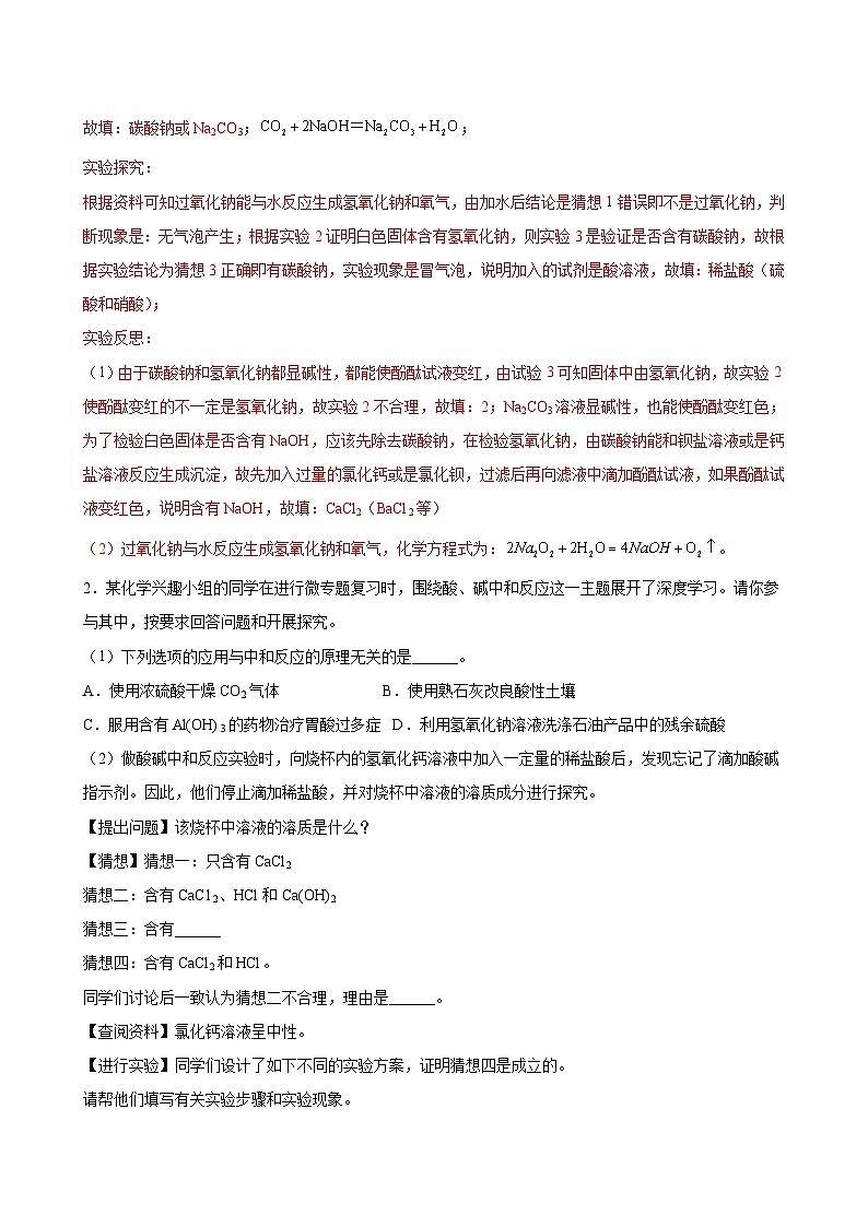 中考化学二轮复习讲义+训练专题06 科学实验探究(专题训练)(含解析)02