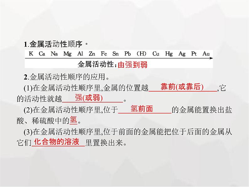 人教版九年级化学下册第8单元金属和金属材料课题2第2课时金属活动性顺序课件02