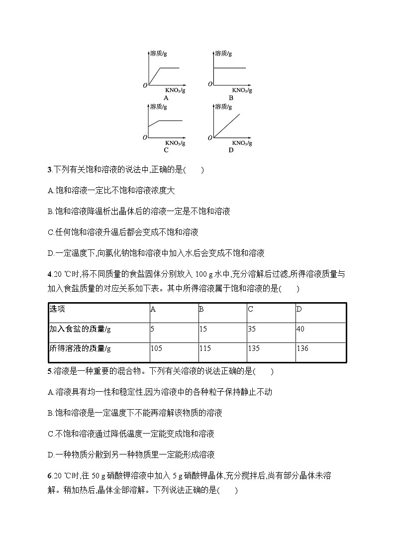 人教版九年级化学下册第9单元课题2第1课时饱和溶液练习含答案02
