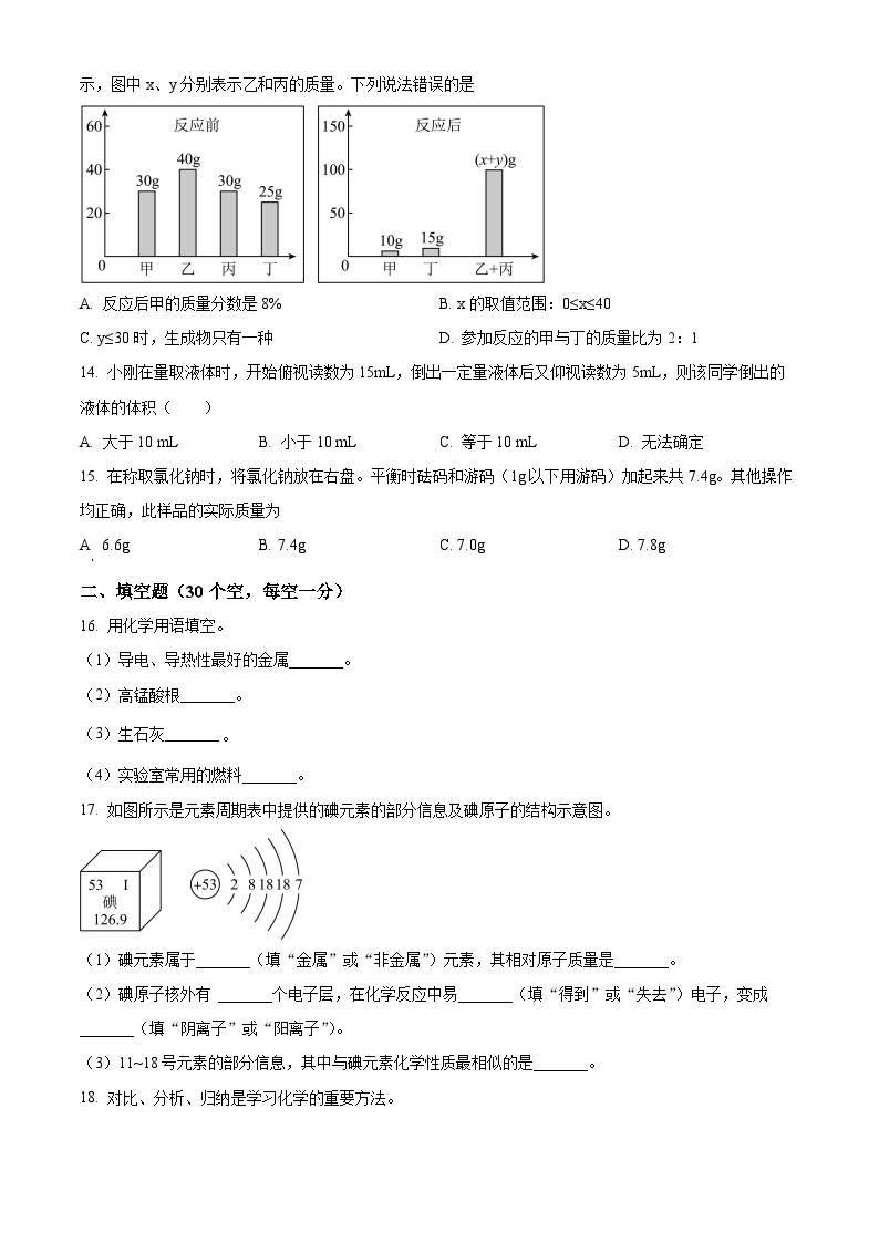 黑龙江省绥化市肇东市四站中学校2023-2024学年八年级下学期4月月考化学试题（原卷版+解析版）03