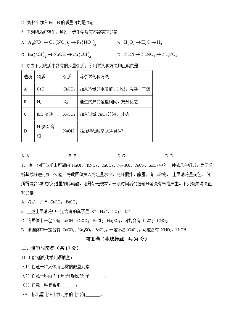 2024年山東省濟寧市任城區(qū)中考一?；瘜W試卷（原卷版）第3頁