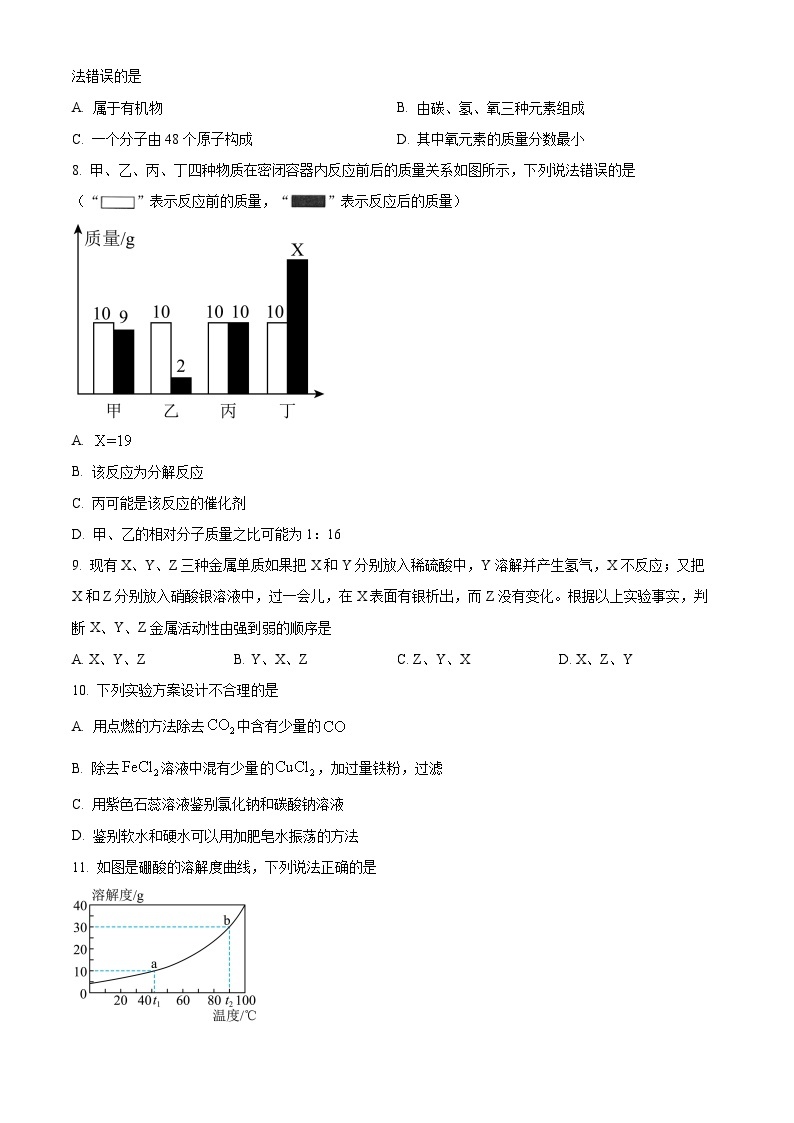 2024年四川省雅安市中考一模化学试卷（原卷版+解析版）02