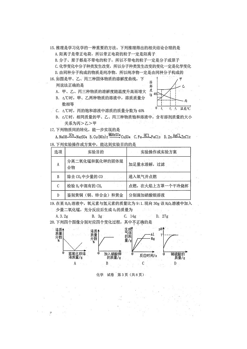 2024年春广西中考模拟联考化学试题(扫描版含答案)03