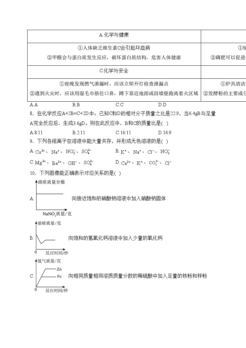 黑龙江省绥化市第八中学校2023-2024学年九年级(五四学制)下学期4月月考化学试卷(含答案)第3页