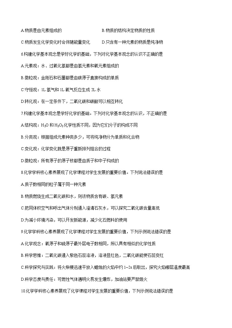 2024中考化学考点专项训练04化学观念、科学思维、科学态度含答案第2页
