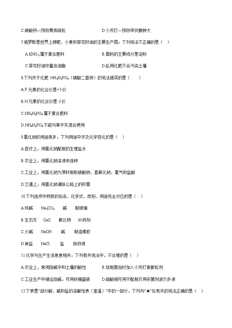 2024中考化学考点专项训练08常见的盐、化肥含答案第2页