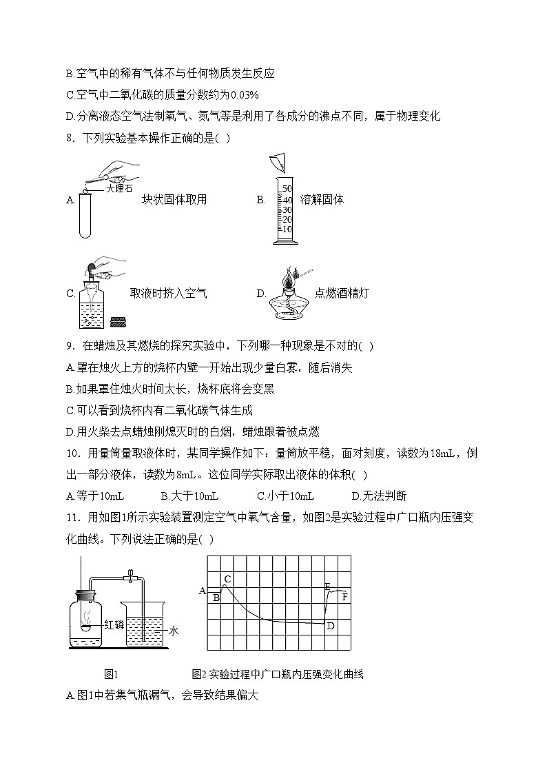 山东省潍坊市昌乐县2023-2024学年八年级上学期期中考试化学试卷(含答案)02