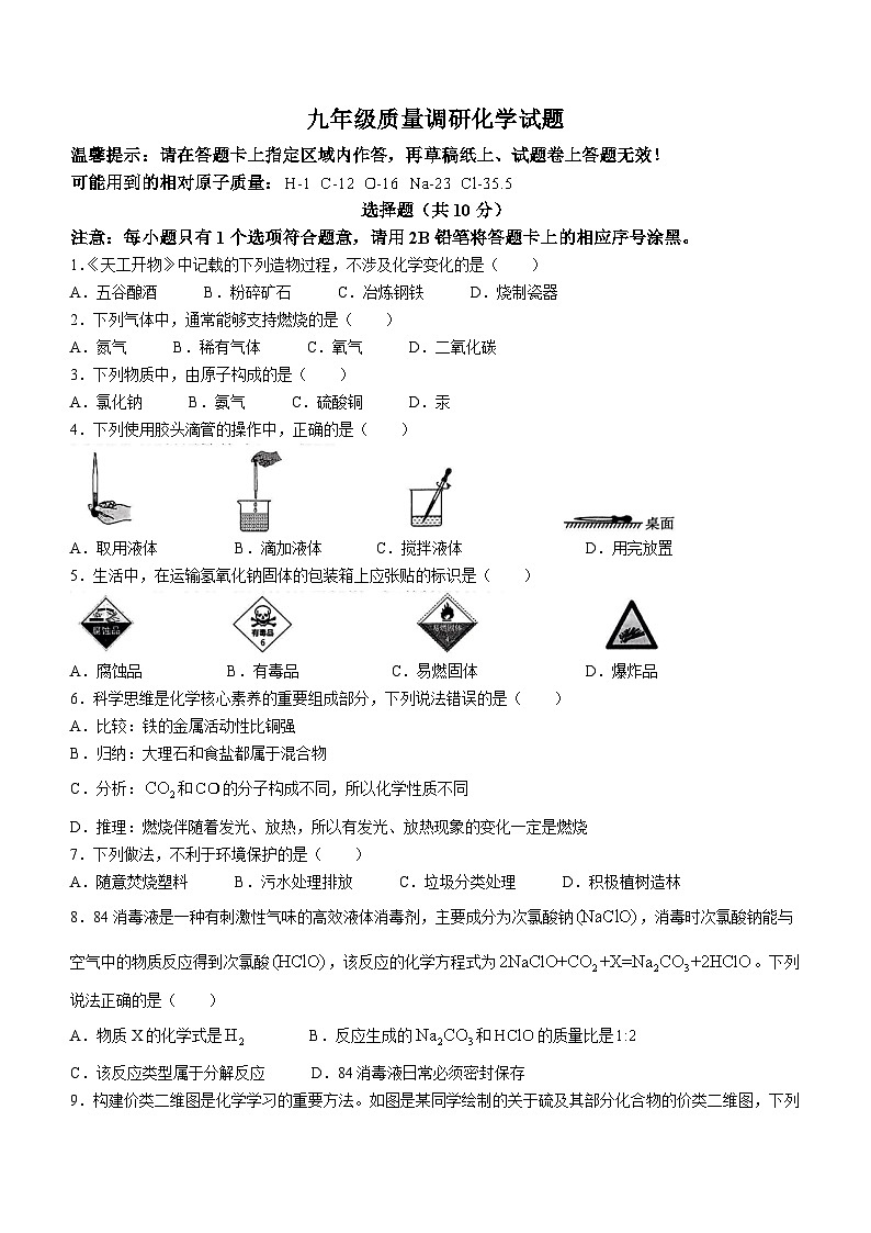 2024年吉林省长春市二道区九年级质量调研(一模)化学试卷01