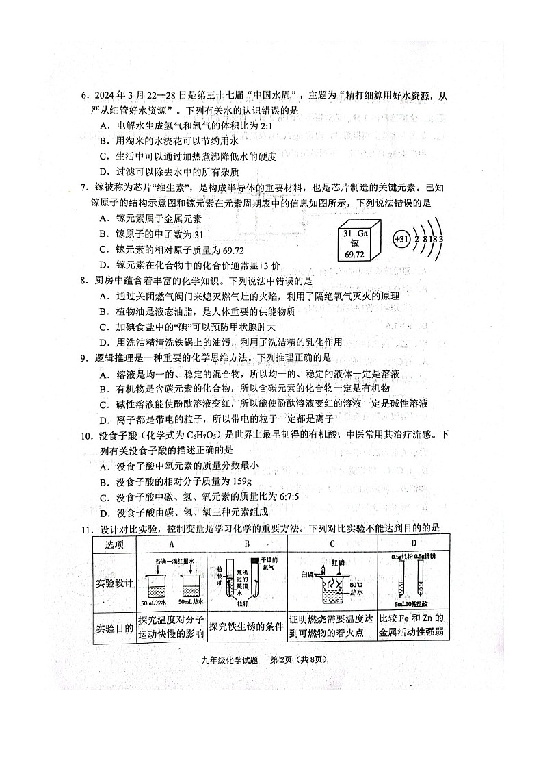 2024年山東省濰坊市高密市九年級(jí)一模化學(xué)試題第2頁(yè)