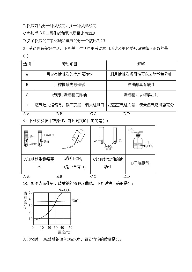 安徽省合肥市蜀山区2024届九年级下学期中考一模化学试卷(含答案)03