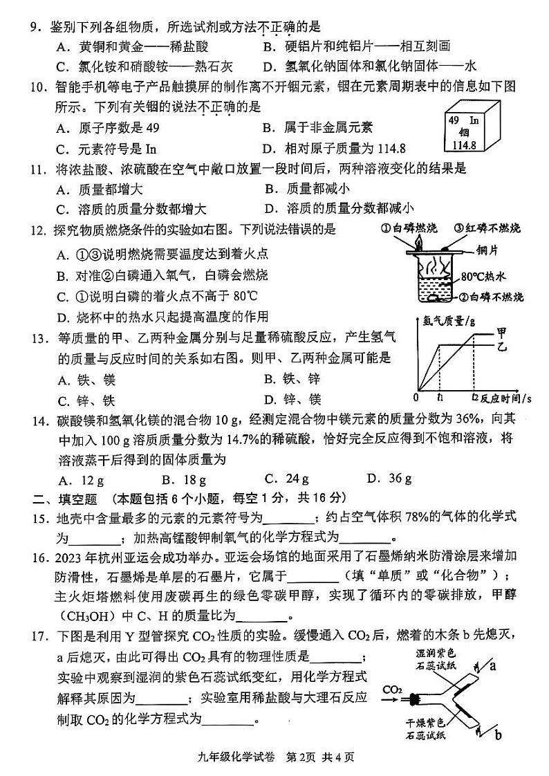 2024年河南省安阳市九年级中考一模化学试题及答案02