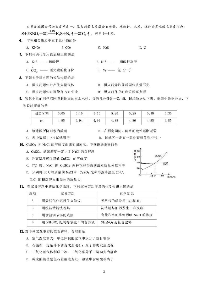 2024年广东省惠州市惠阳区中考一模化学试题第2页