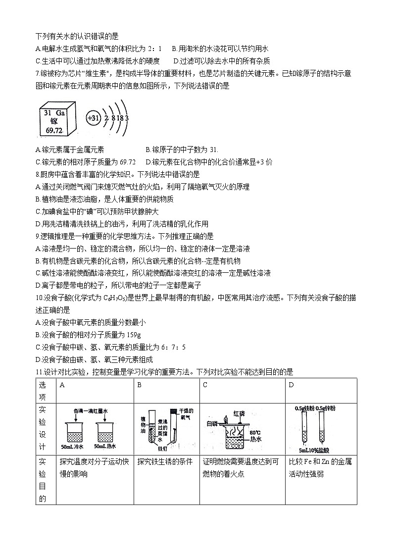 2024年山东省潍坊市安丘市中考一模化学试题(无答案)第2页
