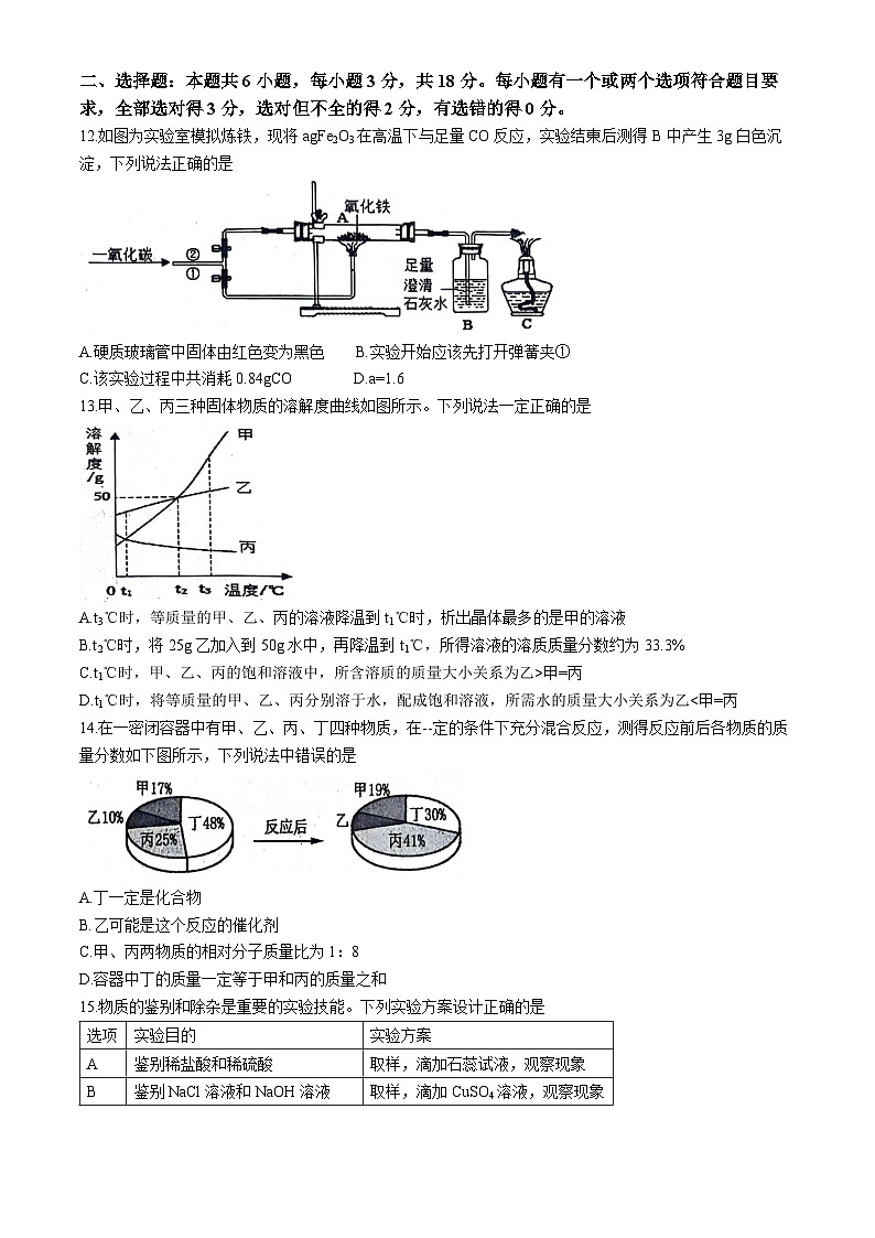 2024年山东省潍坊市安丘市中考一模化学试题(无答案)第3页