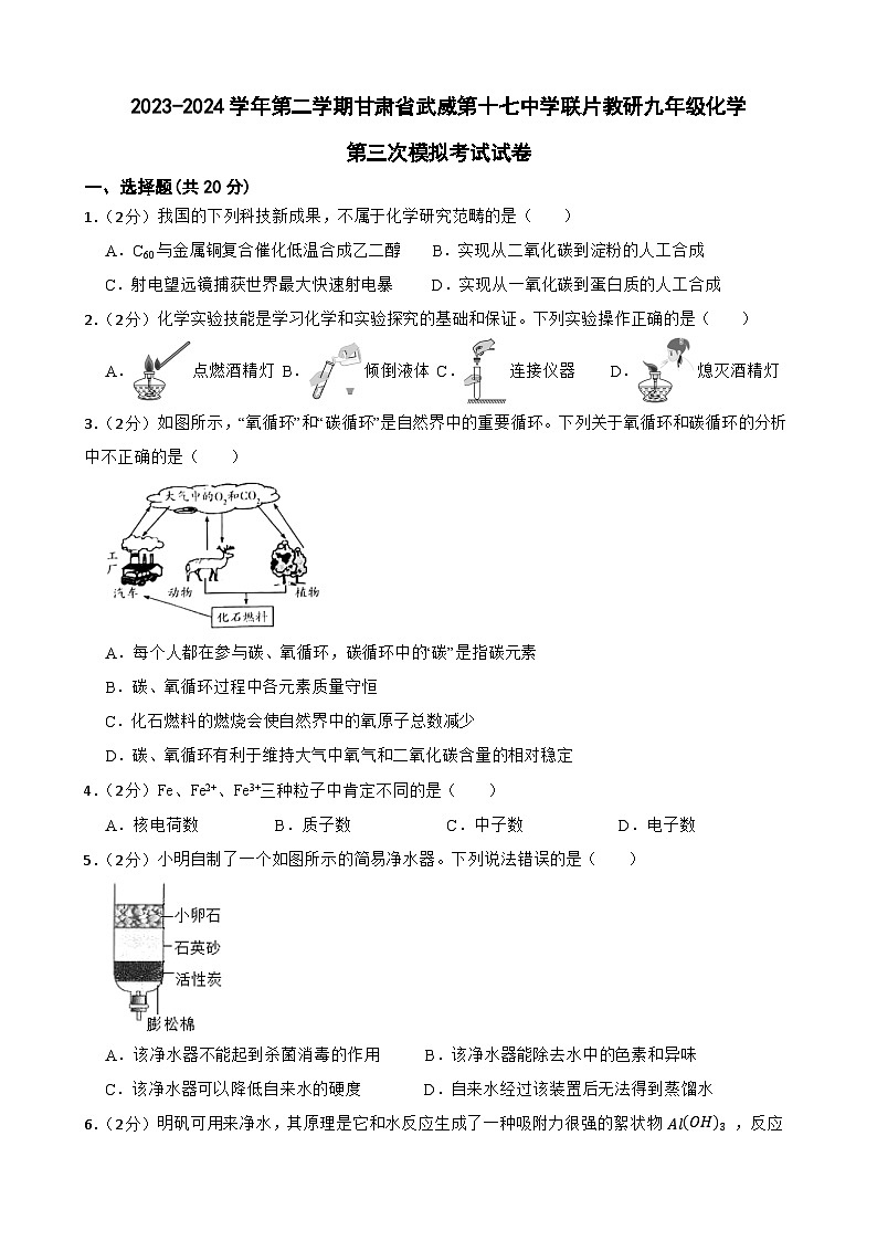 2024年甘肃省武威市凉州区武威第十七中学教研联片中考三模化学试题01