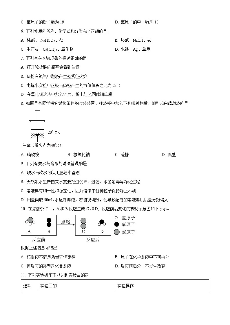 2024年四川省内江市第二中学中考一模化学试题(原卷版)第2页