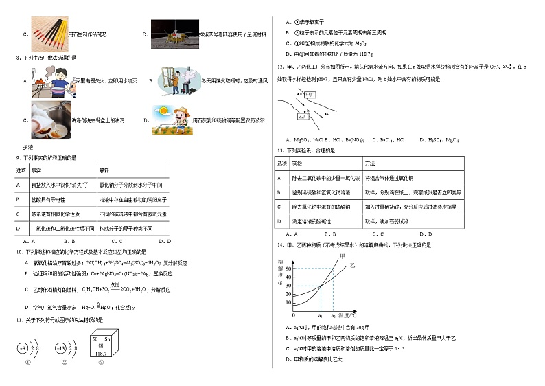 2023-2024学年黑龙江省哈尔滨市南岗区萧红中学中考二模化学试题02