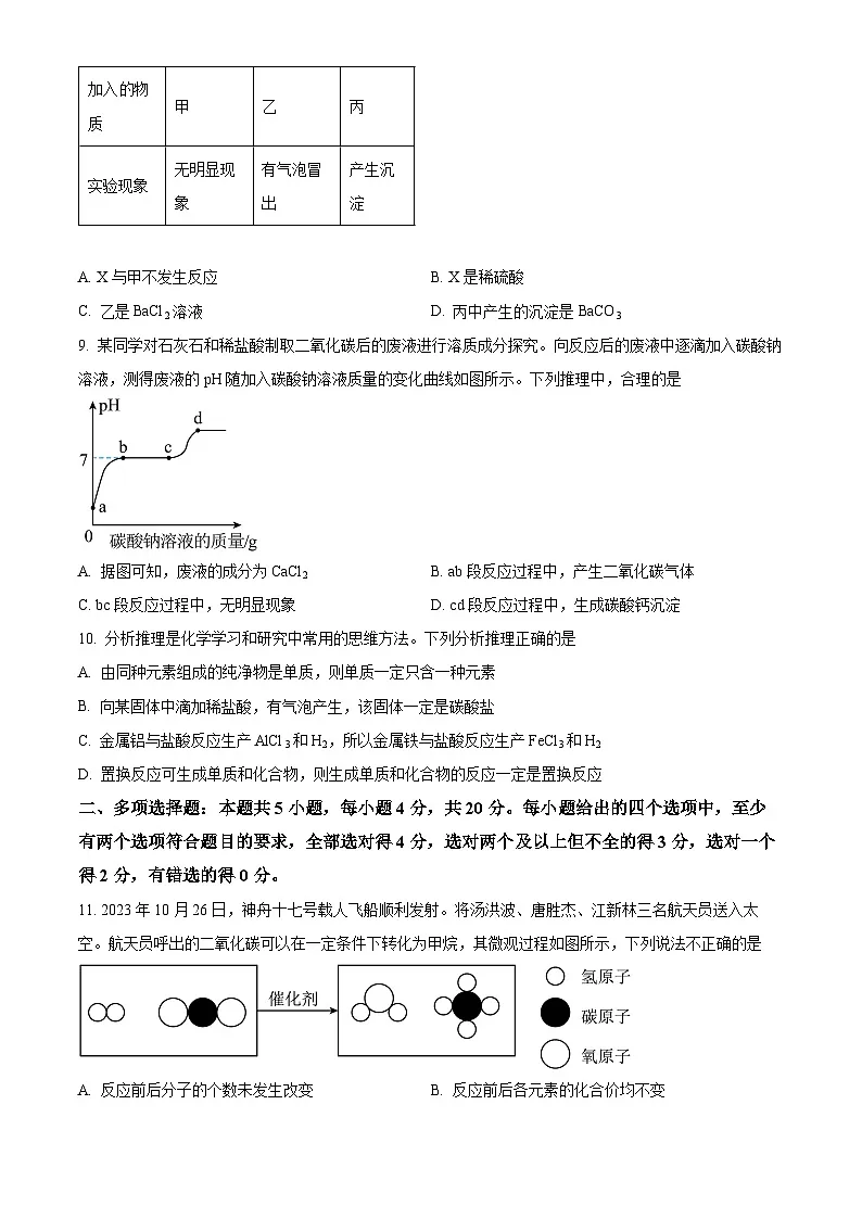 2024年山东省济南市长清区第一初级中学学业水平考试九年级化学模拟试题(原卷版)第3页