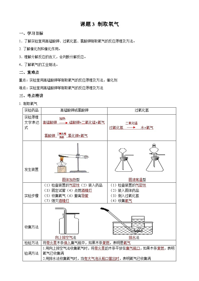 化学人教版九上同步课堂讲义:2.3 制取氧气第1页