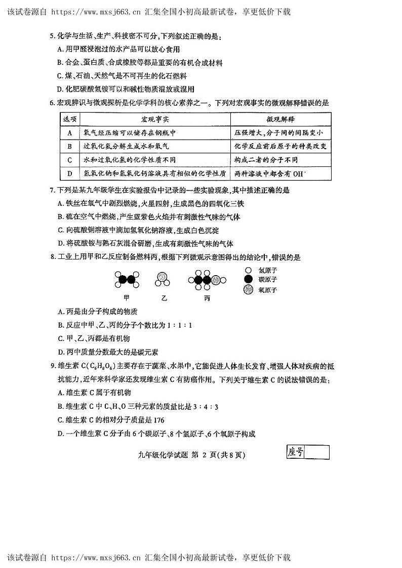 2024年山东省临沂市费县中考一模化学试题02