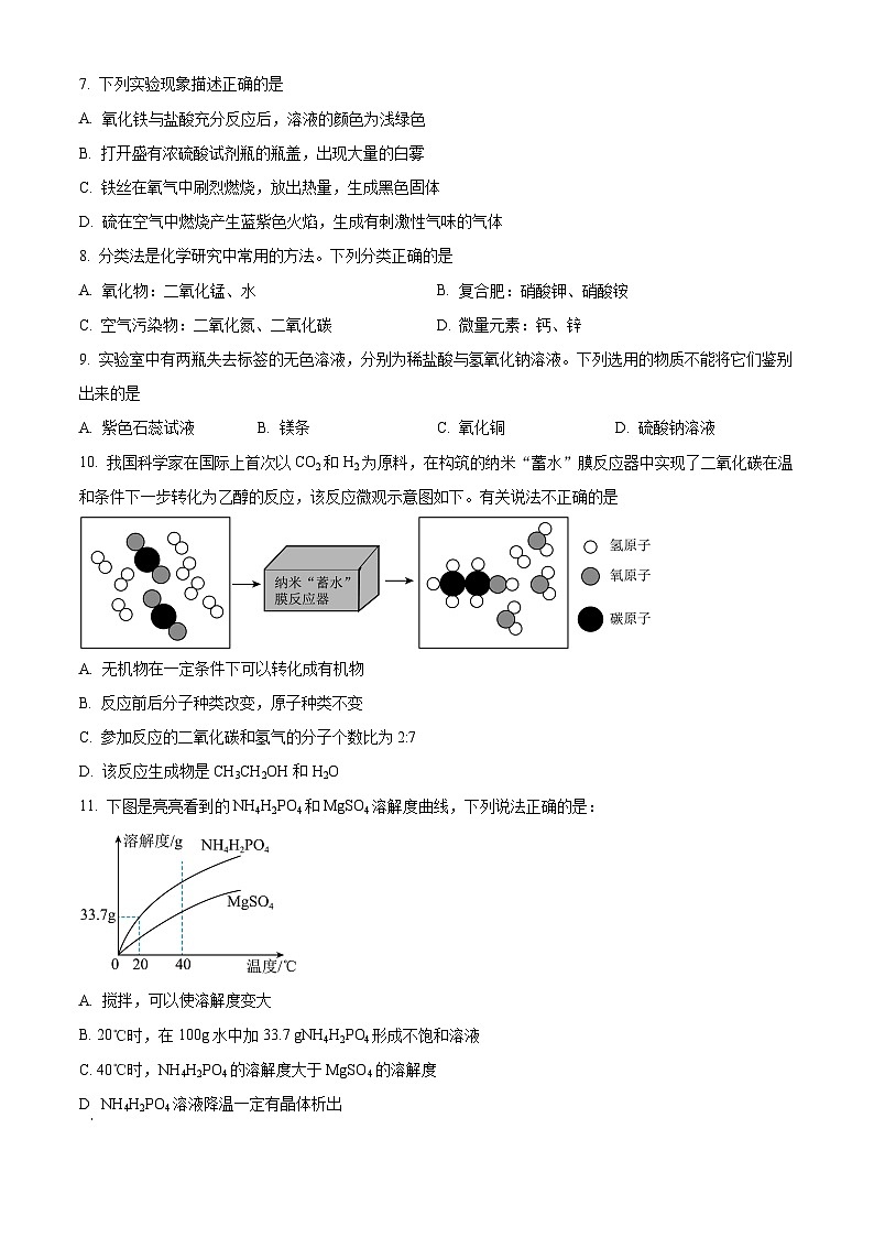 2024年海南省临高县九年级模拟考试(三)化学试题(原卷版)第2页