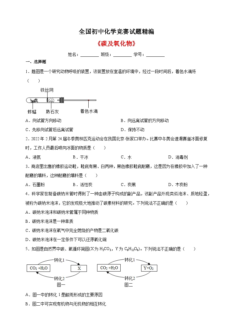 全国初中化学竞赛《碳及氧化物》试题精编（含答案解析）