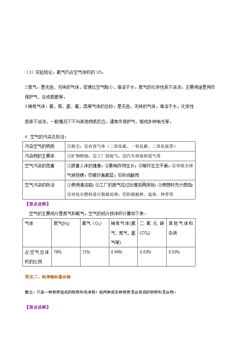 化学人教版九上高效讲练系列10 《我们周围的空气》全章复习与巩固(基础) 知识讲解第2页