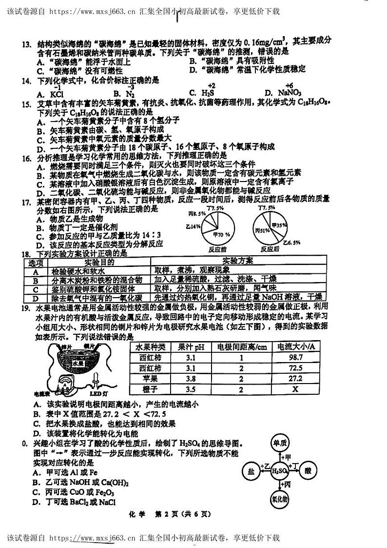 125,2024年广西壮族自治区钦州市中考一模化学试题02