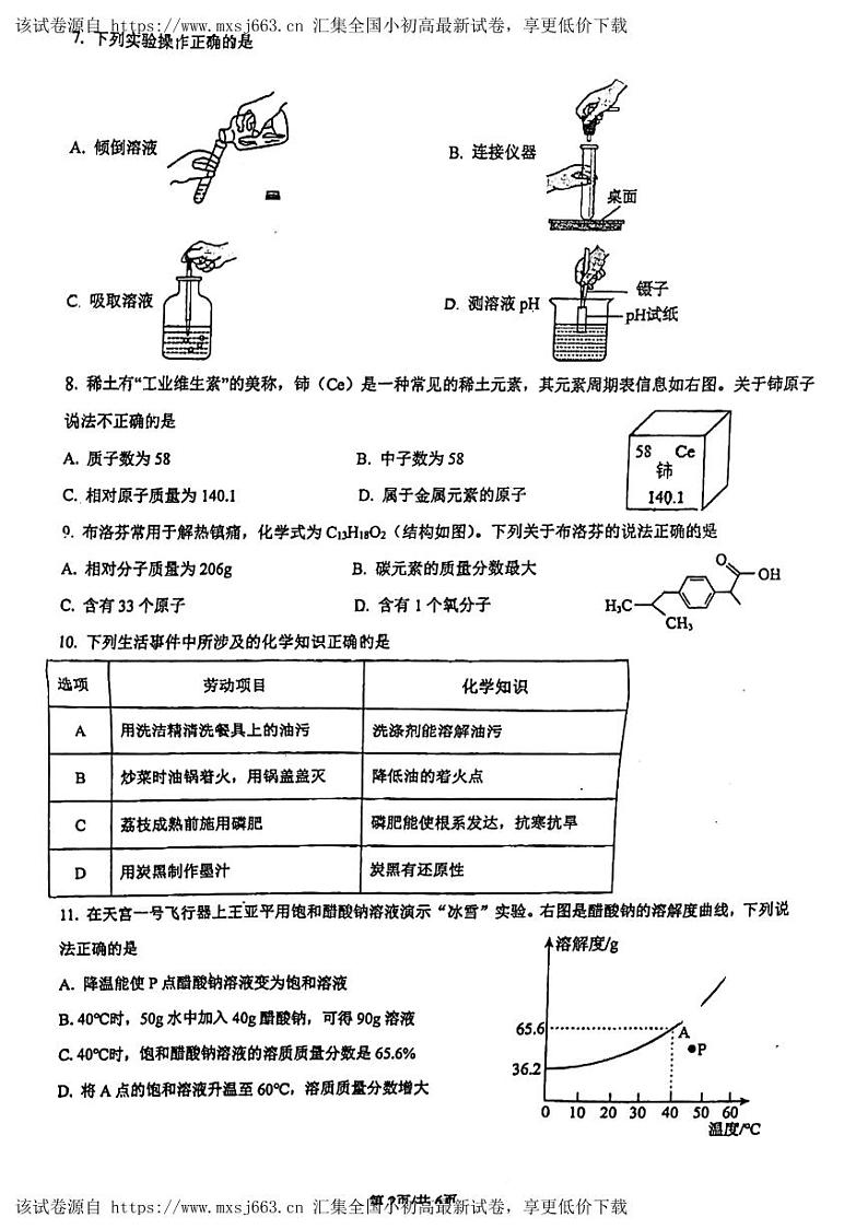 60,广东省惠州市惠阳区第一中学2023-2024学年九年级下学期4月月考化学试题第2页