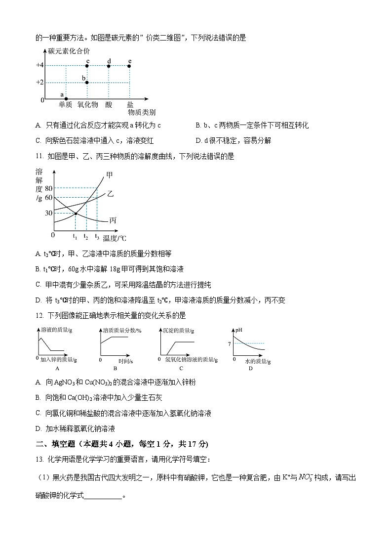 2024年四川省广安市邻水县中考学业水平监测模拟试卷化学试题(原卷版+解析版)03