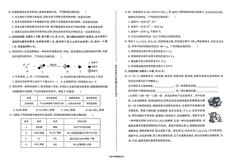 2024年山东省济南市莱芜实验中学中考模拟预测化学试题(四)第2页