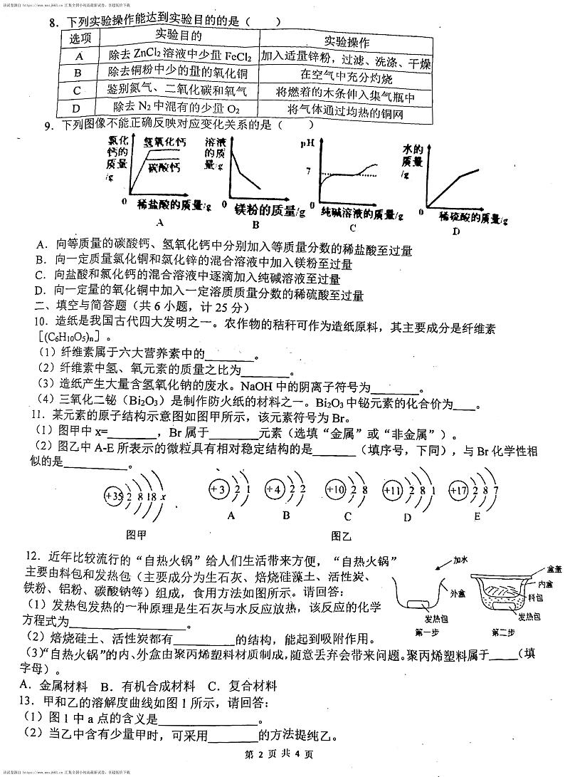 陕西省西安市铁一中学2023-2024学年九年级下学期五月份月考化学试卷第2页