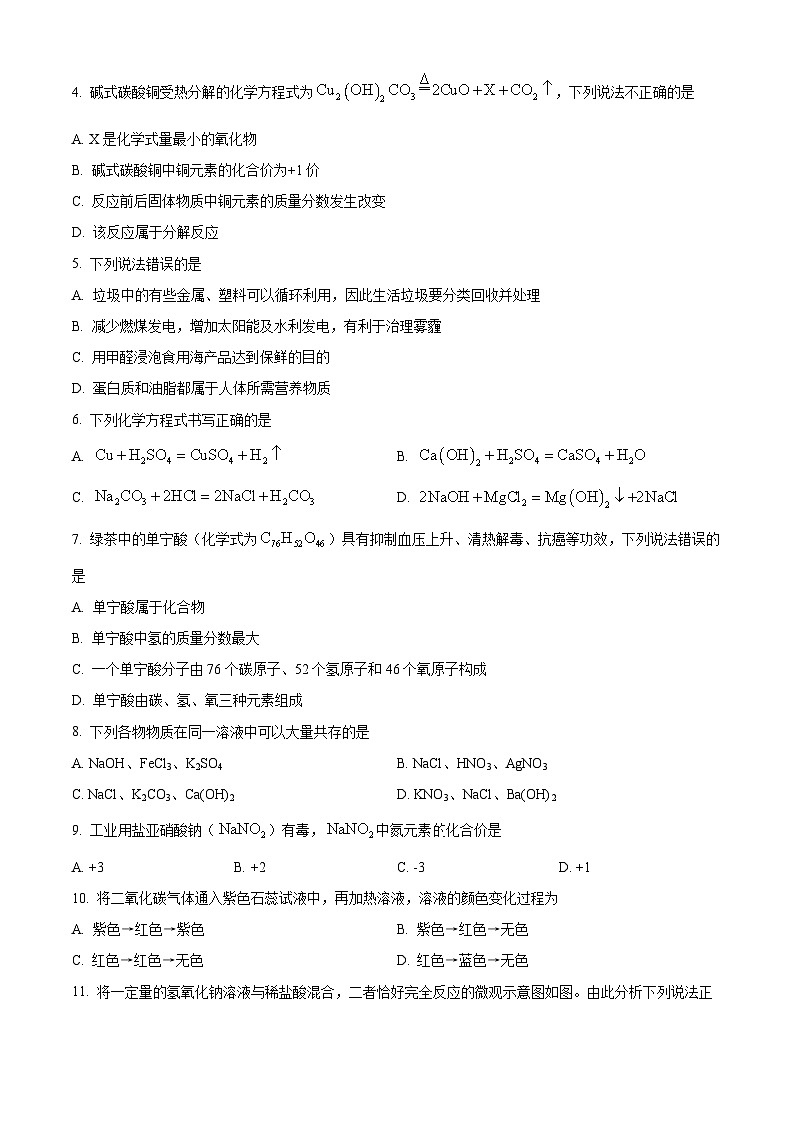 2024年四川省内江市威远县凤翔中学中考二模考试化学试题(原卷版)第2页