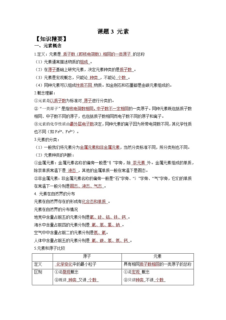 化学人教版九上培优必备精讲精练:3.3 元素第1页