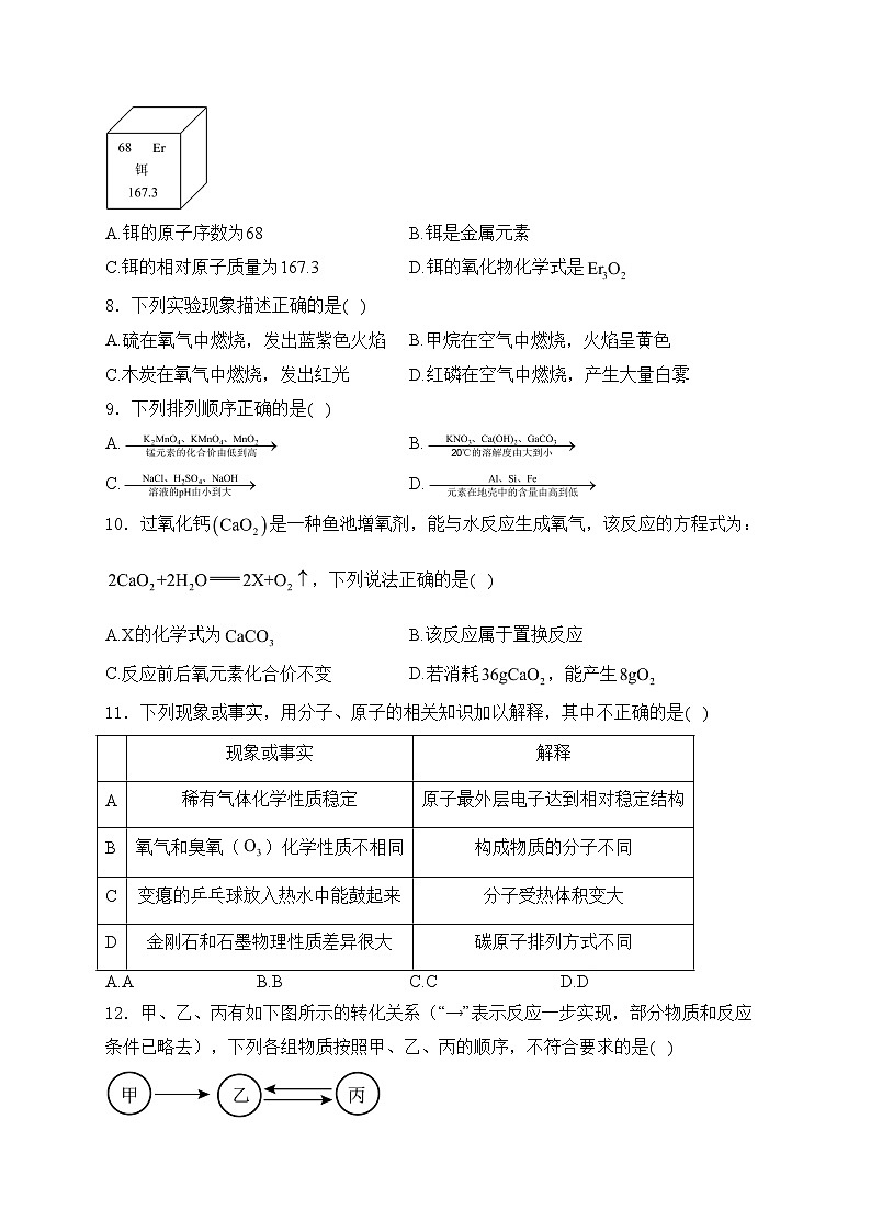 天津市河西区2024年中考一模化学试卷(含答案)02