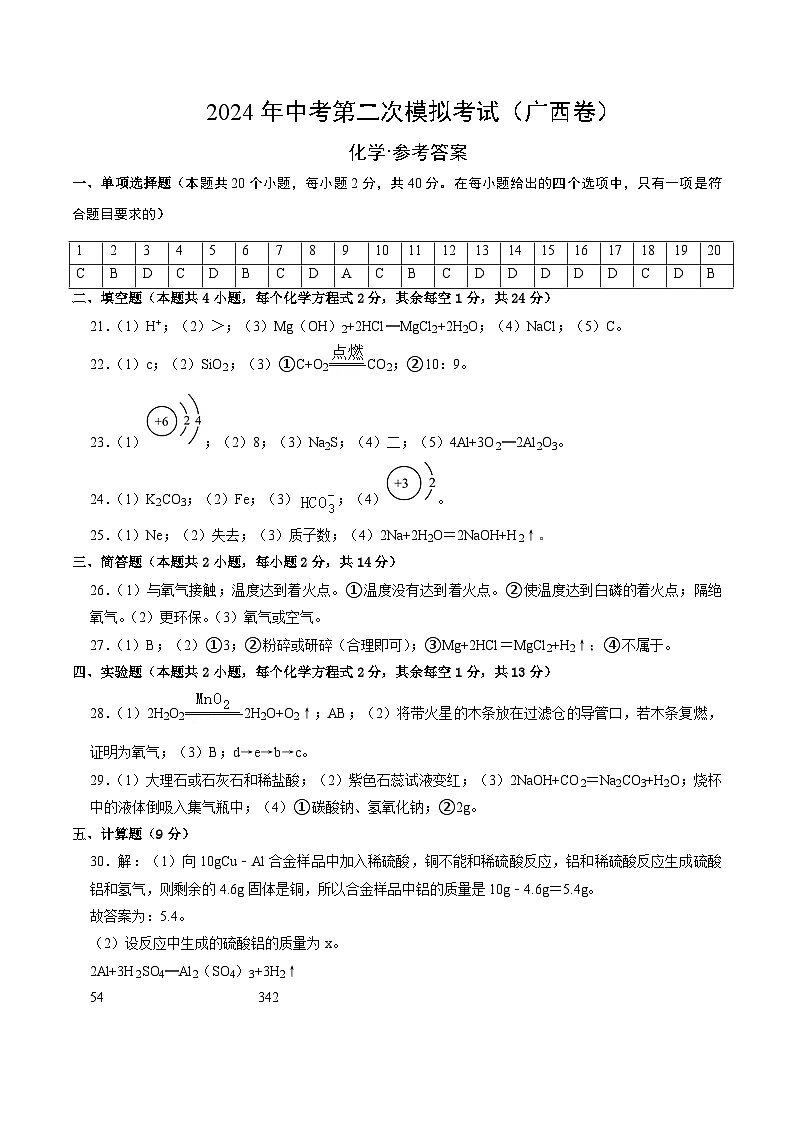 化学(广西卷)(参考答案及评分标准)第1页