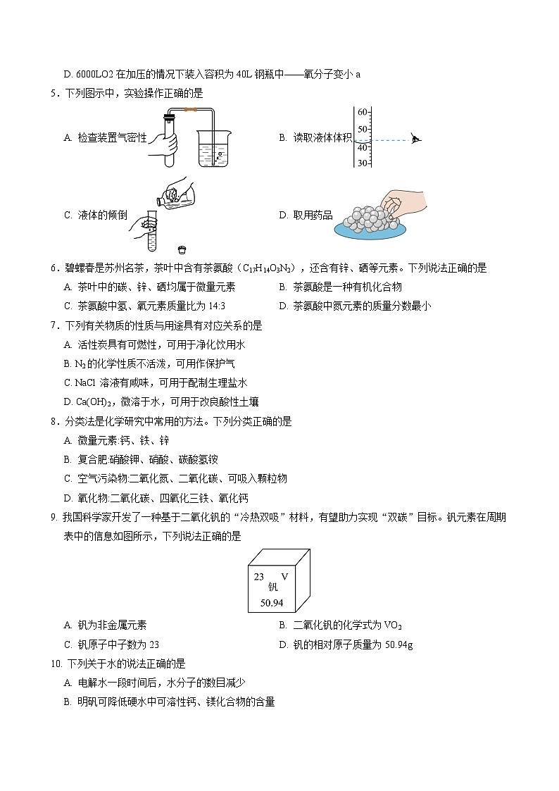 2024年中考第三次模拟考试题:化学(苏州卷)(考试版)第2页