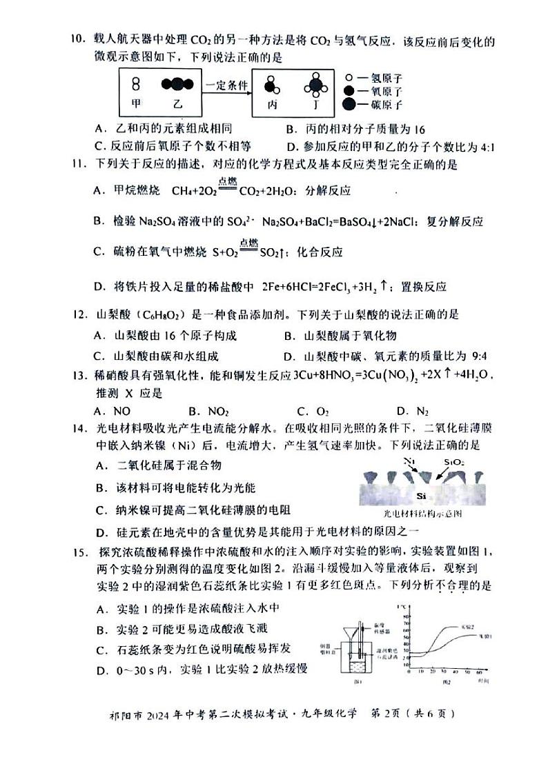2024年湖南省祁阳市中考第二次模拟考试化学试卷02