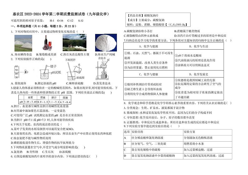 11,2024年宁夏石嘴山市惠农区中考模拟化学试题第1页