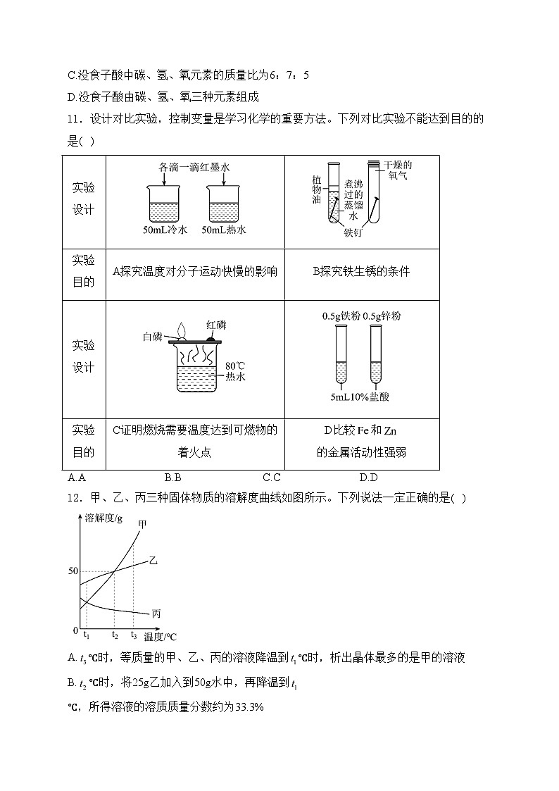 山东省潍坊市高密市2024届九年级下学期中考一模化学试卷(含答案)03