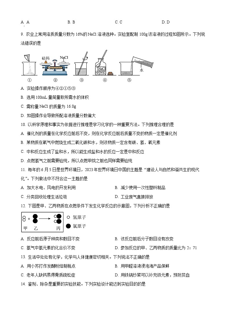 2024年内蒙古呼伦贝尔市阿荣旗中考二模化学试题(学生版)第3页