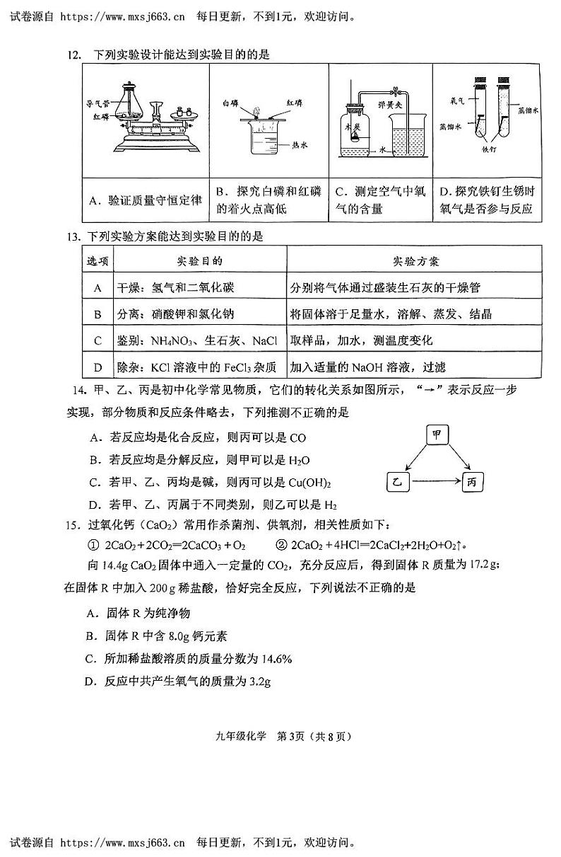 2024年天津市河西区中考二模化学试卷03