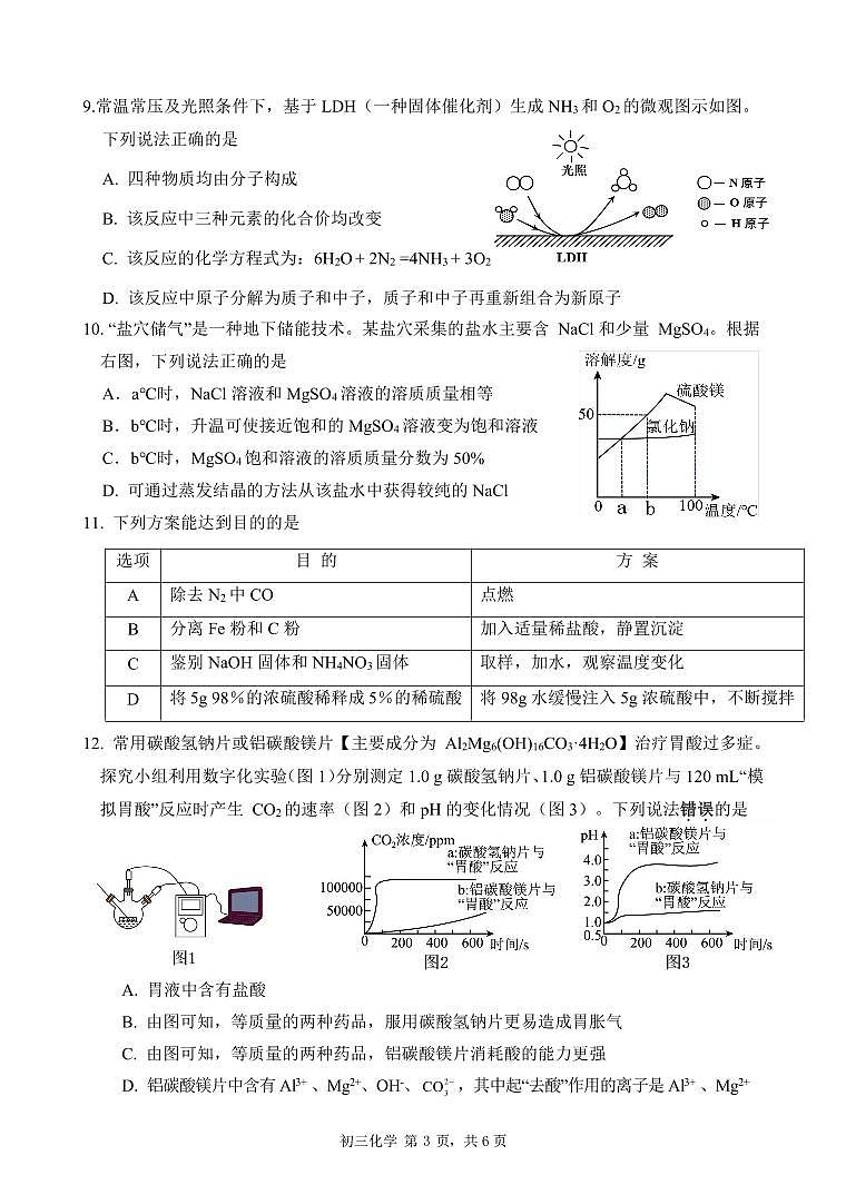 2024年6月深圳市高级系33校初三第三次联考化学试卷第3页