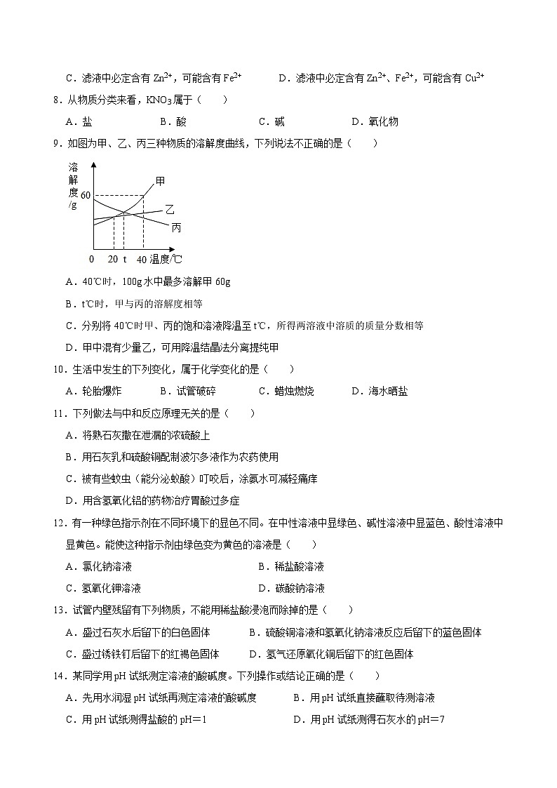 河北省石家庄市2023--2024学年九年级下学期期中学业质量化学测试卷第2页