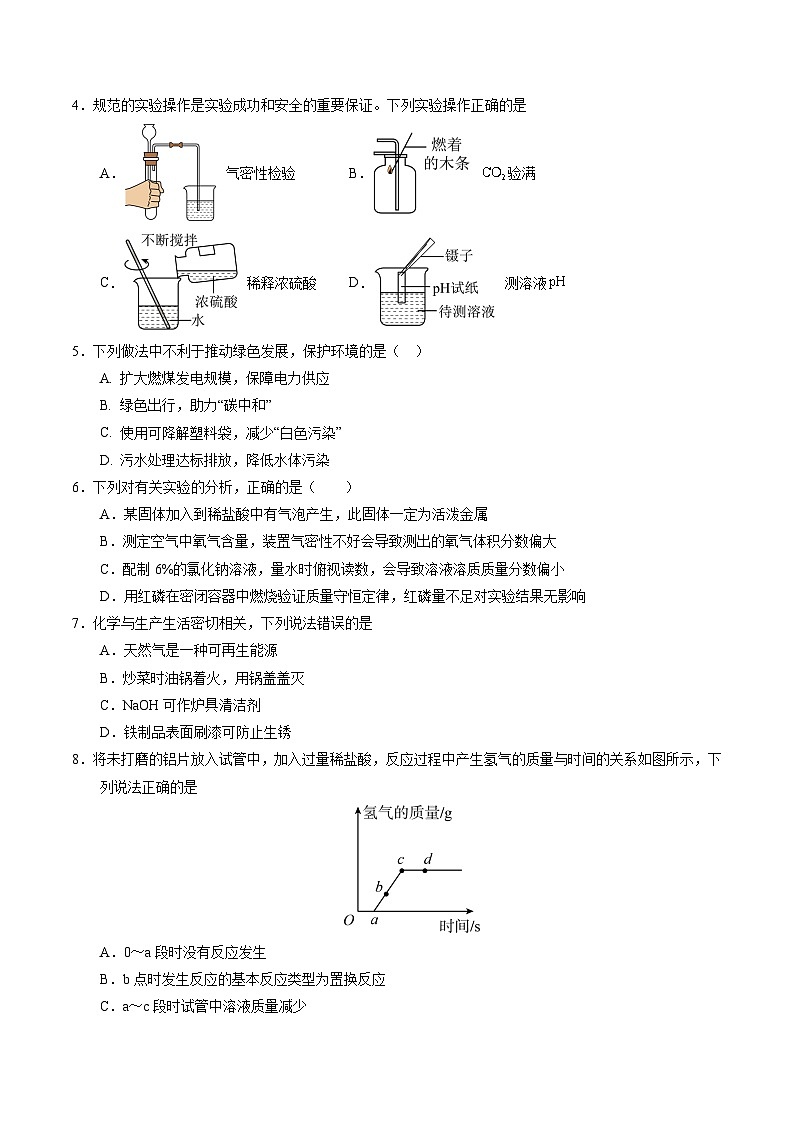 2024年中考化学第三次模拟考试(吉林卷)02