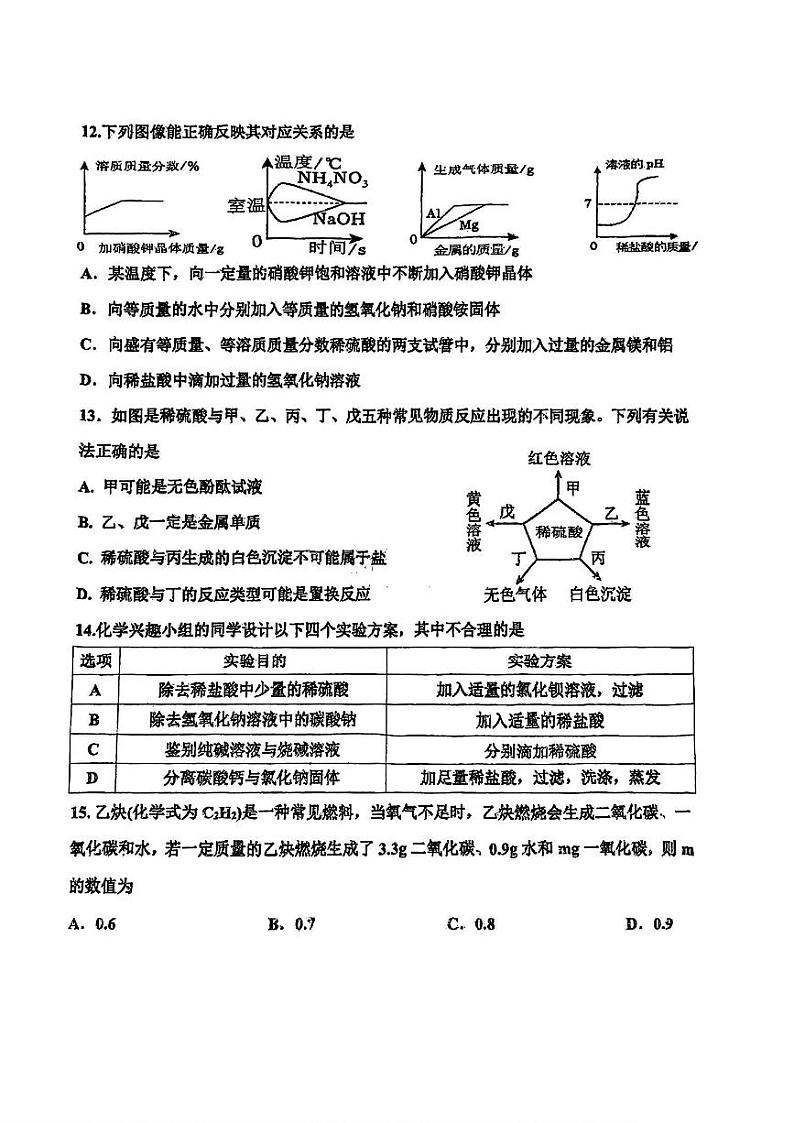 2024届天津市红桥区中考三模—化学试卷【含答案】03